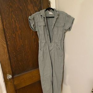 Free People Green Denim Jumpsuit